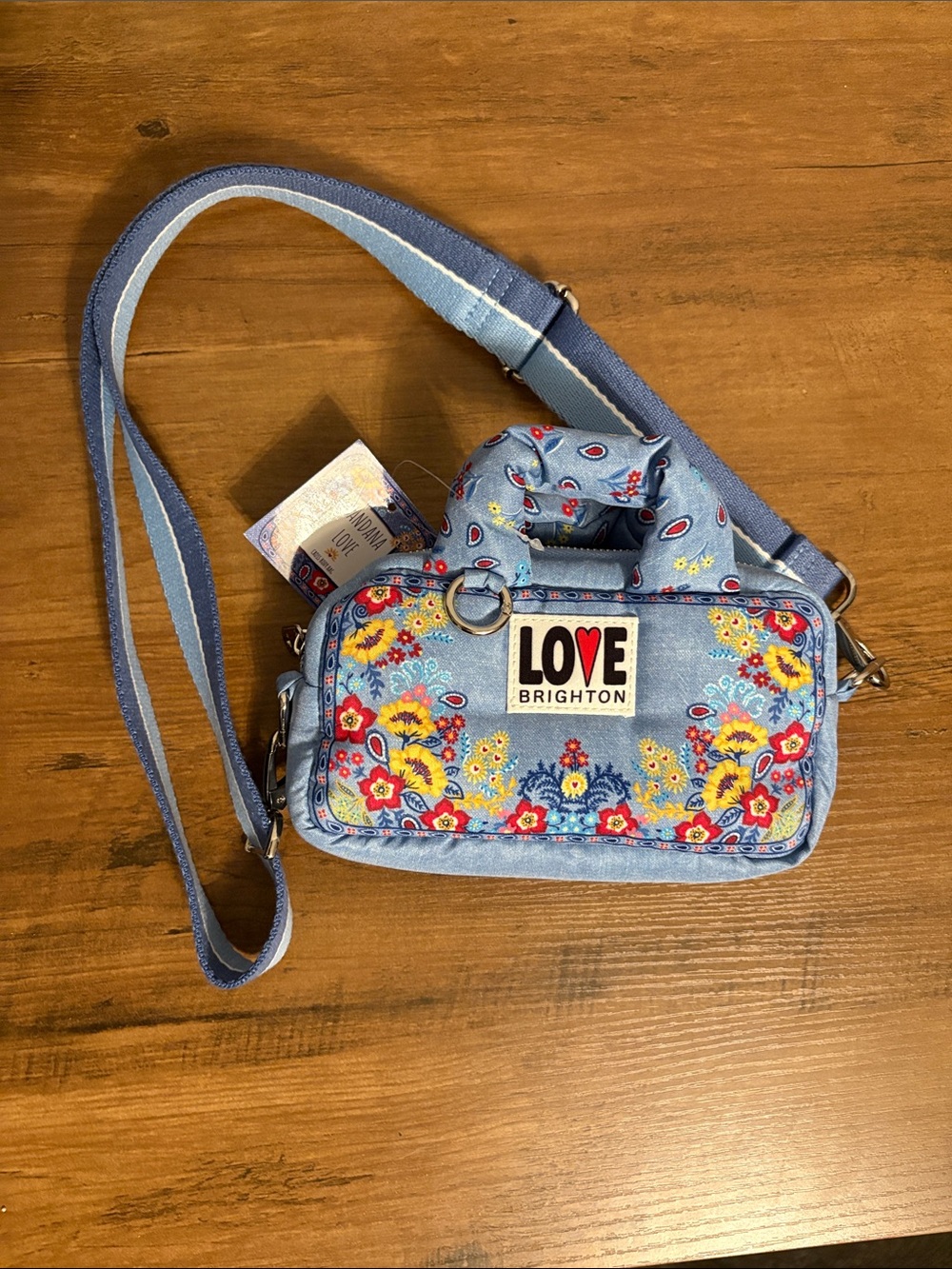 Brighton Light Blue Bandana Love Floral Crossbody Bag - Picture 3 of 10